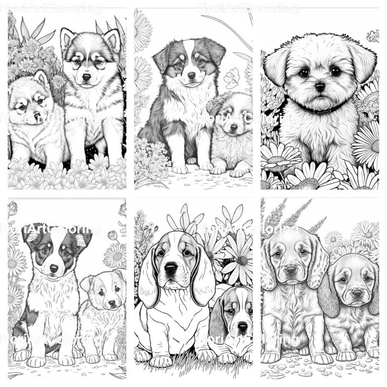 10 Cute Puppies Different Species Coloring Book Printable Adult Coloring Pages Download Grayscale Illustration Printable PDF File Etsy