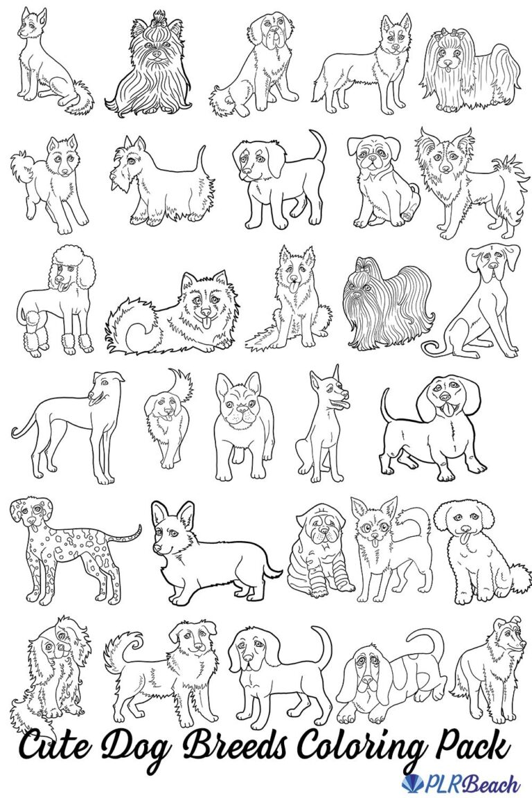 30 Dog Breeds Coloring Image Pack For Commercial Use