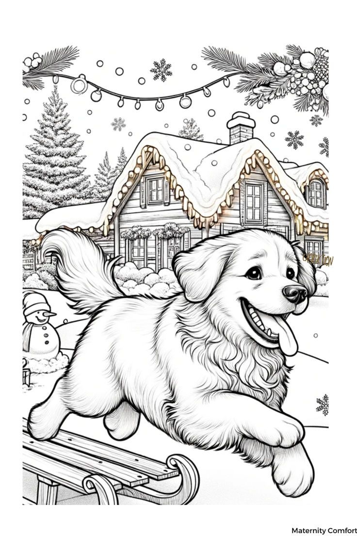 Christmas Puppy Coloring Page For Kids