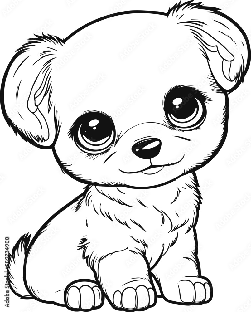 Cute Cartoon Dog Or Puppy Baby Pet In Line Drawing Vector Illustration Isolated On White Background For Printable Children s And Adults Coloring Page Or Book Kids Toddler Activity Stock Vector Adobe