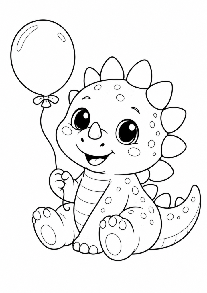 baby stegosaurus with balloon coloring page free printable