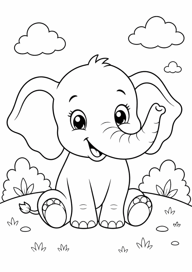 Cute Baby Elephant Coloring Page for Toddlers (Printable PDF)