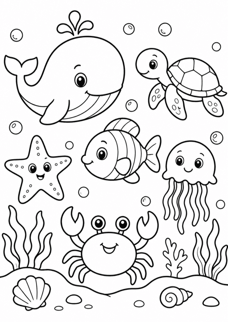 ocean animals coloring page for toddlers