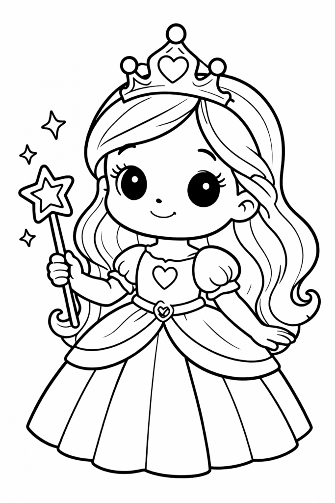 princess with wand coloring page for toddlers