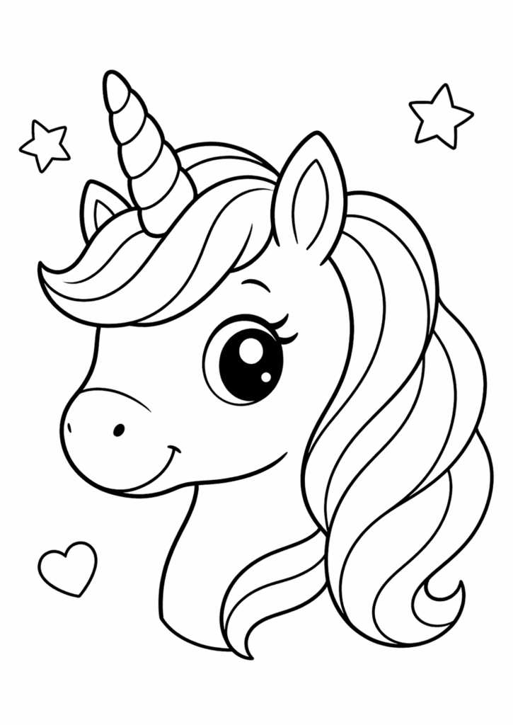 unicorn head coloring page simple easy