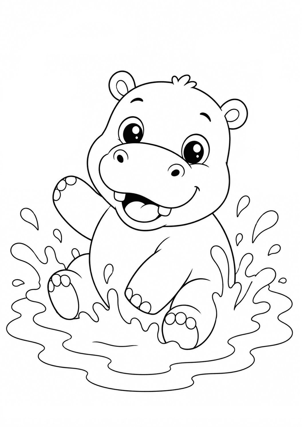 Baby Hippopotamus Splashing in Mud Coloring Page (Free Printable)