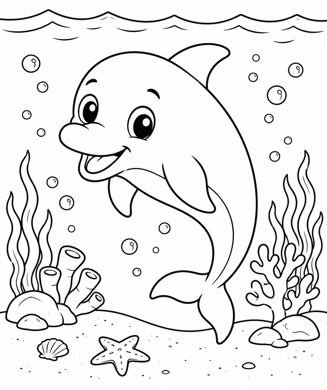 Cute Dolphin Coloring Page for Kids (Free Printable PDF)