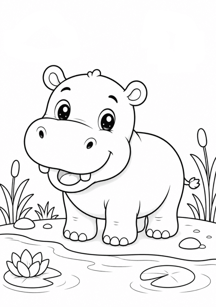 friendly hippo coloring page