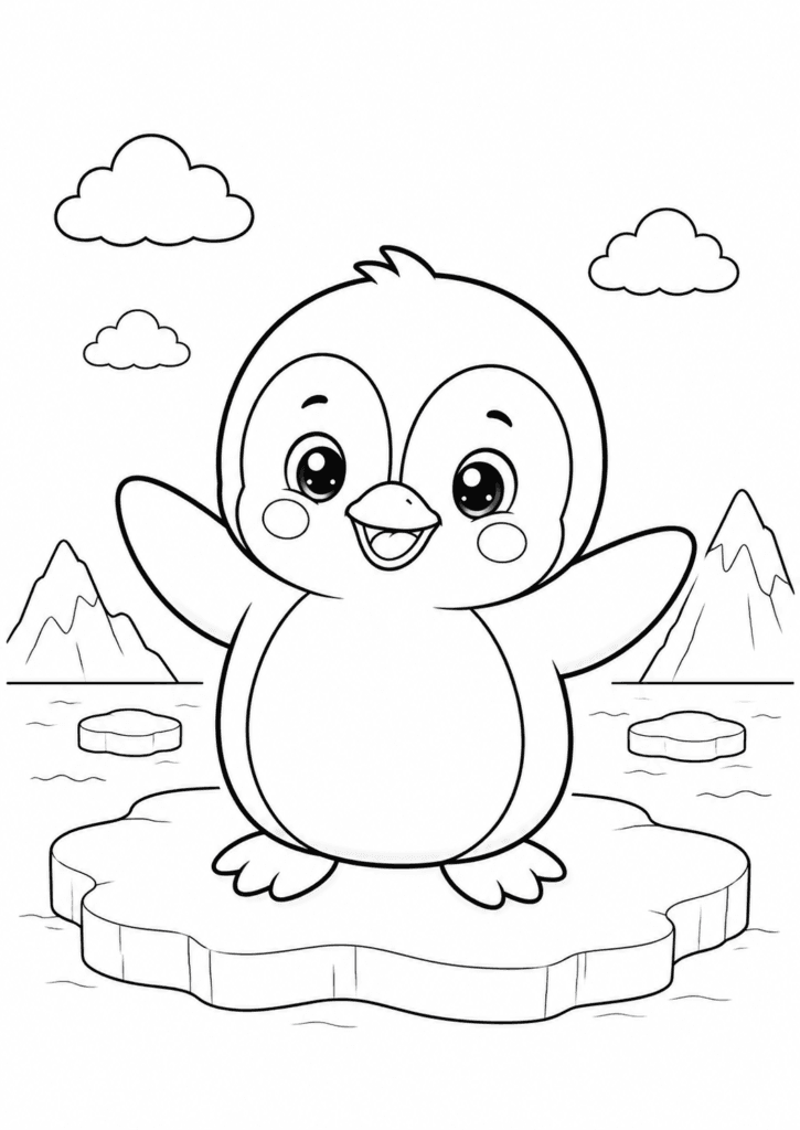 happy penguin coloring page for preschoolers