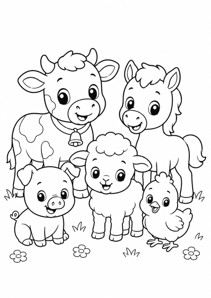 Baby farm animals coloring page for kids