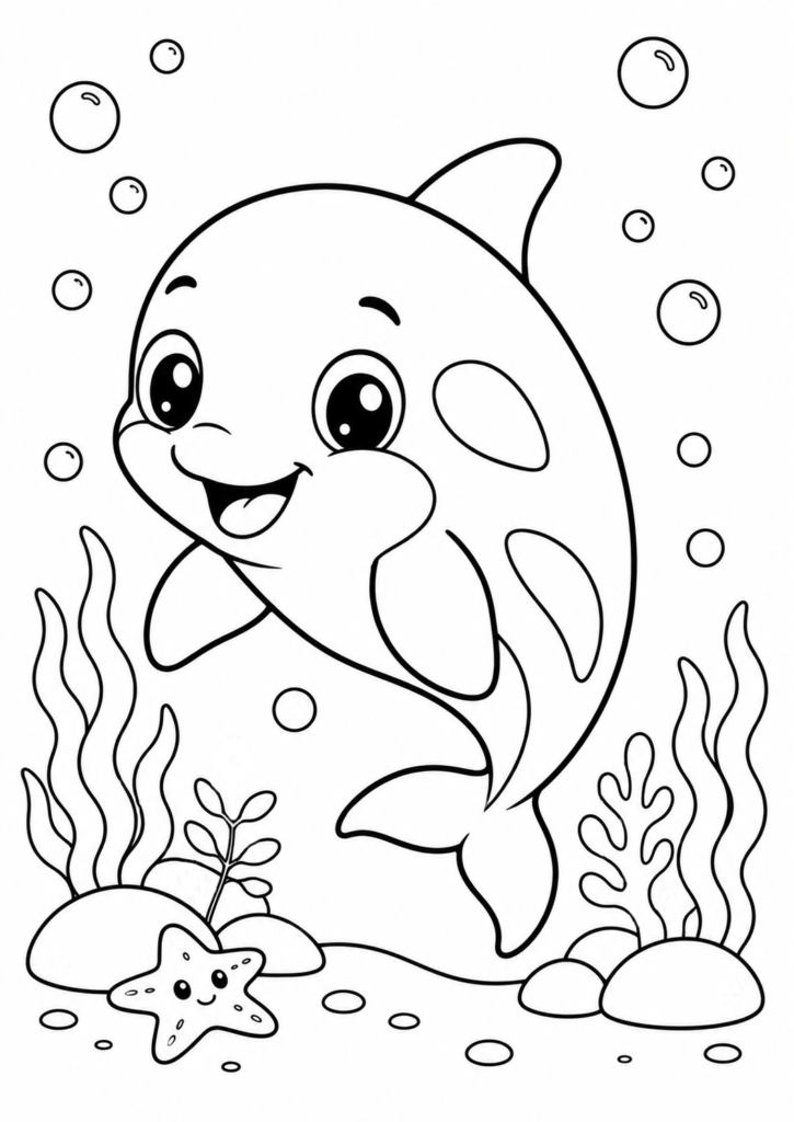 Baby orca coloring page for kids