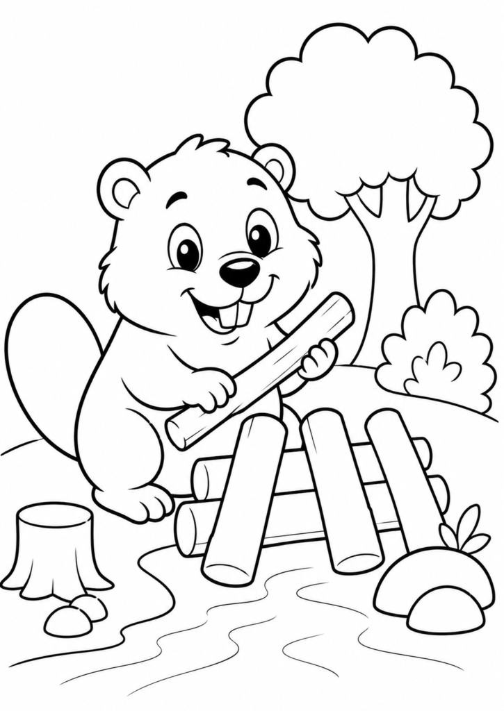 Beaver Building Dam Coloring Page