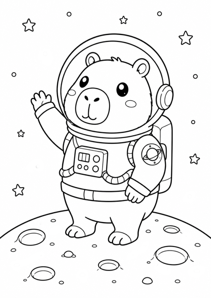 Capybara astronaut coloring page