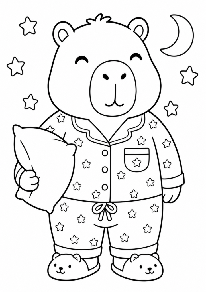 Capybara with watermelon coloring page for kids