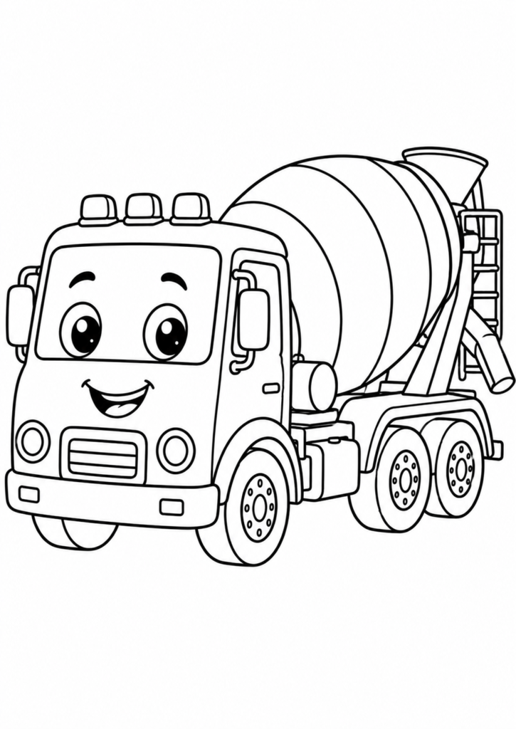 Cute cement mixer truck coloring page for toddlers