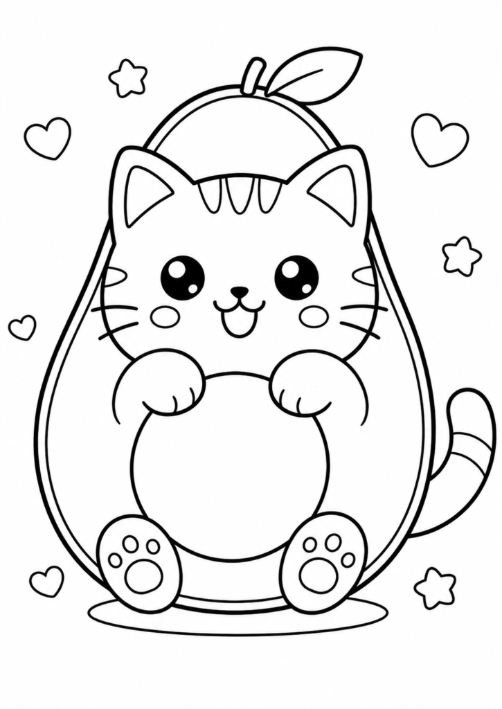 Cute avocado cat coloring page for kids