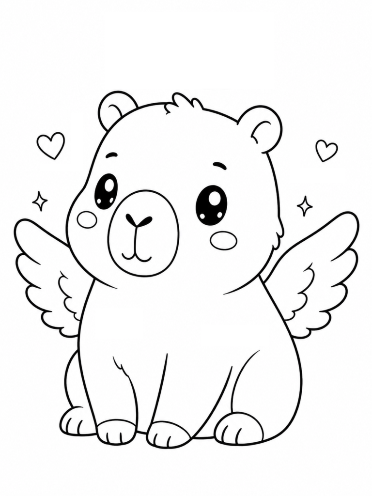 Cute capybara with wings coloring page