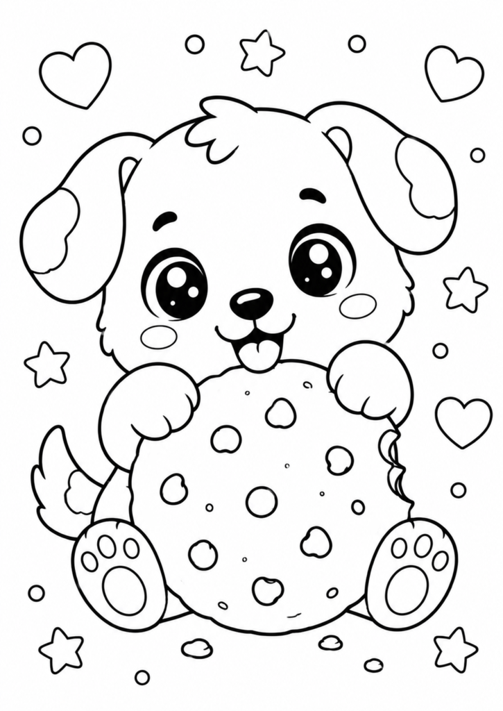Cute cookie puppy coloring page for kids