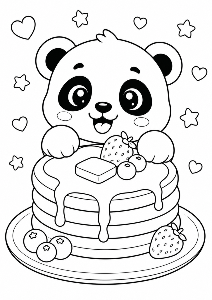 Cute pancake panda coloring page for kids