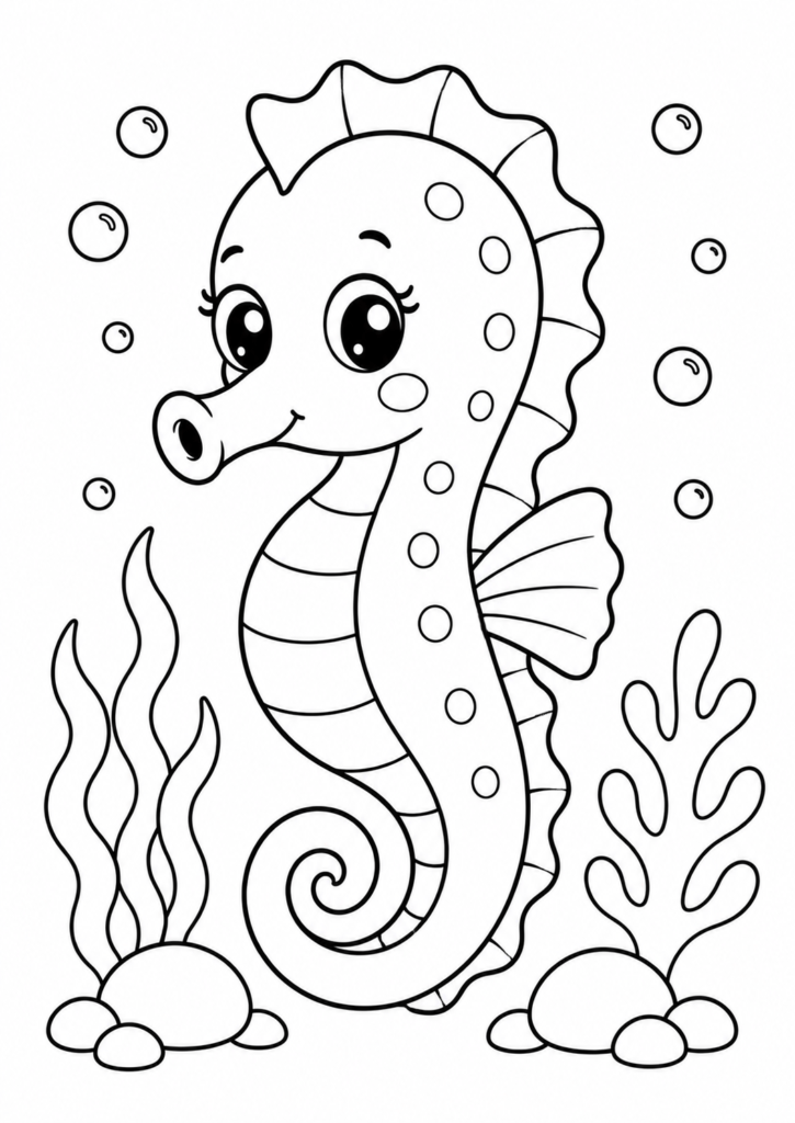 Cute seahorse coloring page for kids