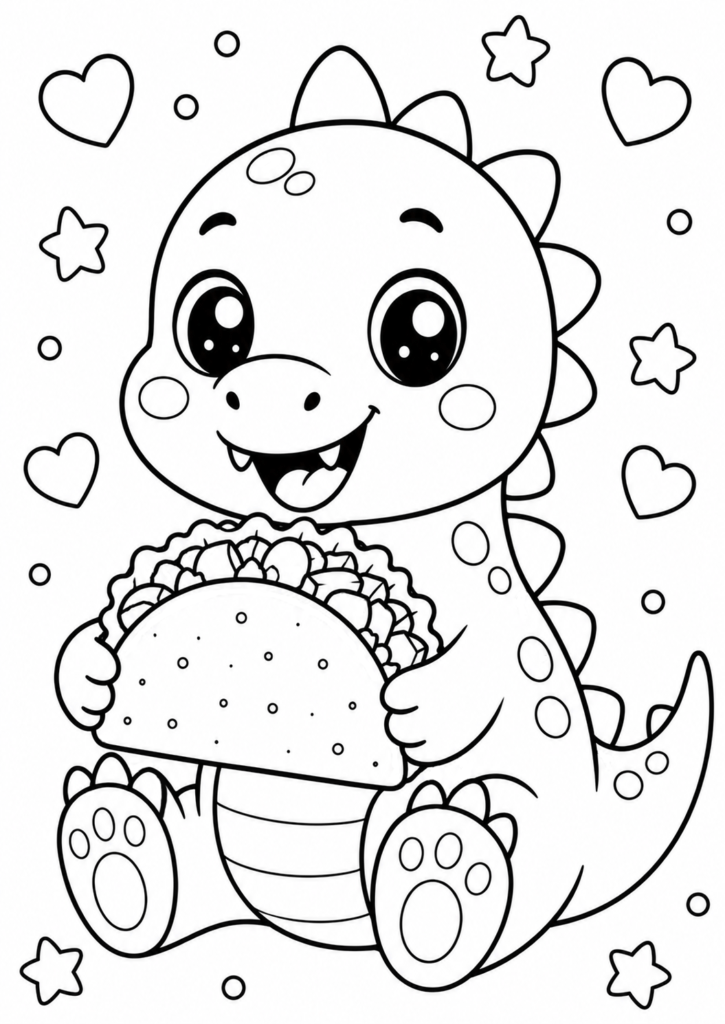 Cute taco dinosaur coloring page for kids