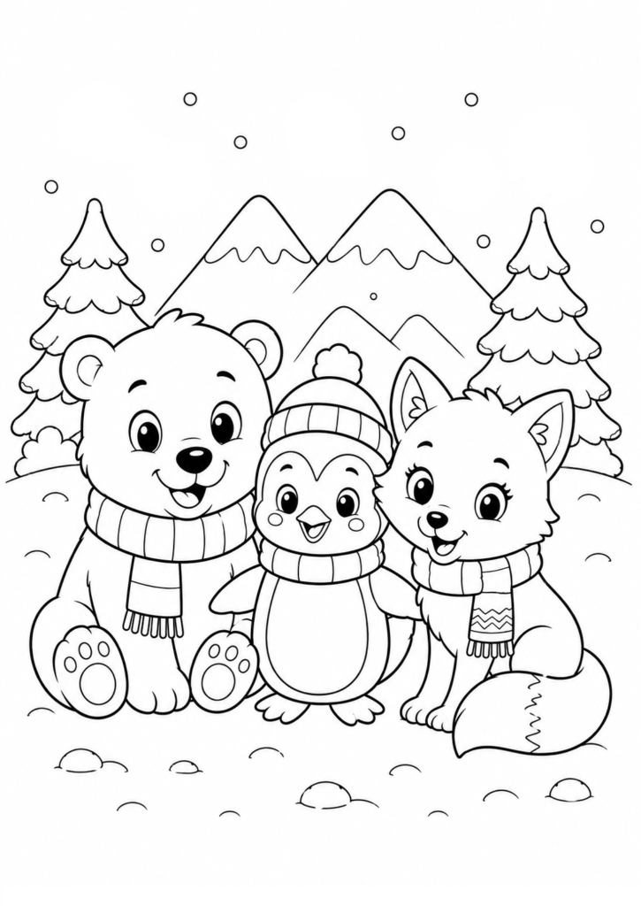 Cute Winter Animals Coloring Page