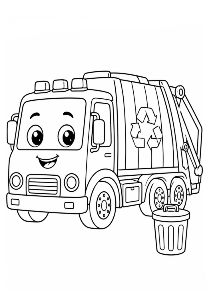 Cute garbage truck coloring page for toddlers