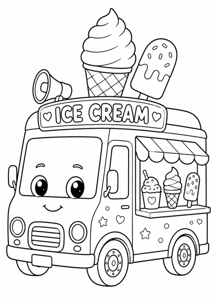 Cute ice cream truck coloring page for toddlers