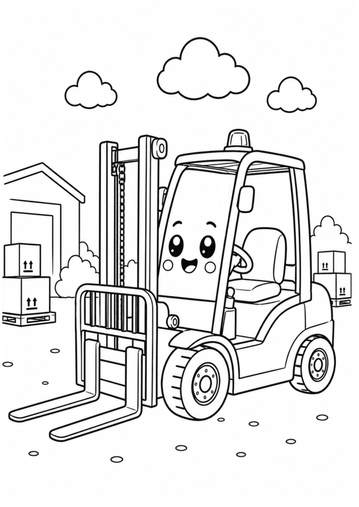 Kawaii forklift coloring page for kids