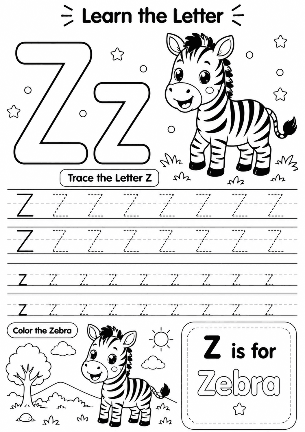 Letter Z Worksheet for Preschoolers