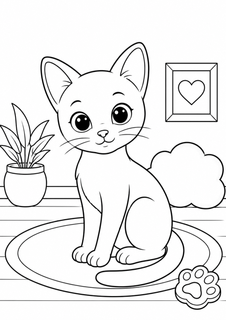 Cute Russian Blue kitten sitting indoors coloring page