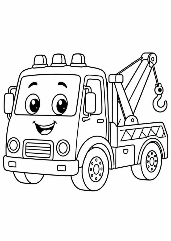 Cute tow truck coloring page for toddlers