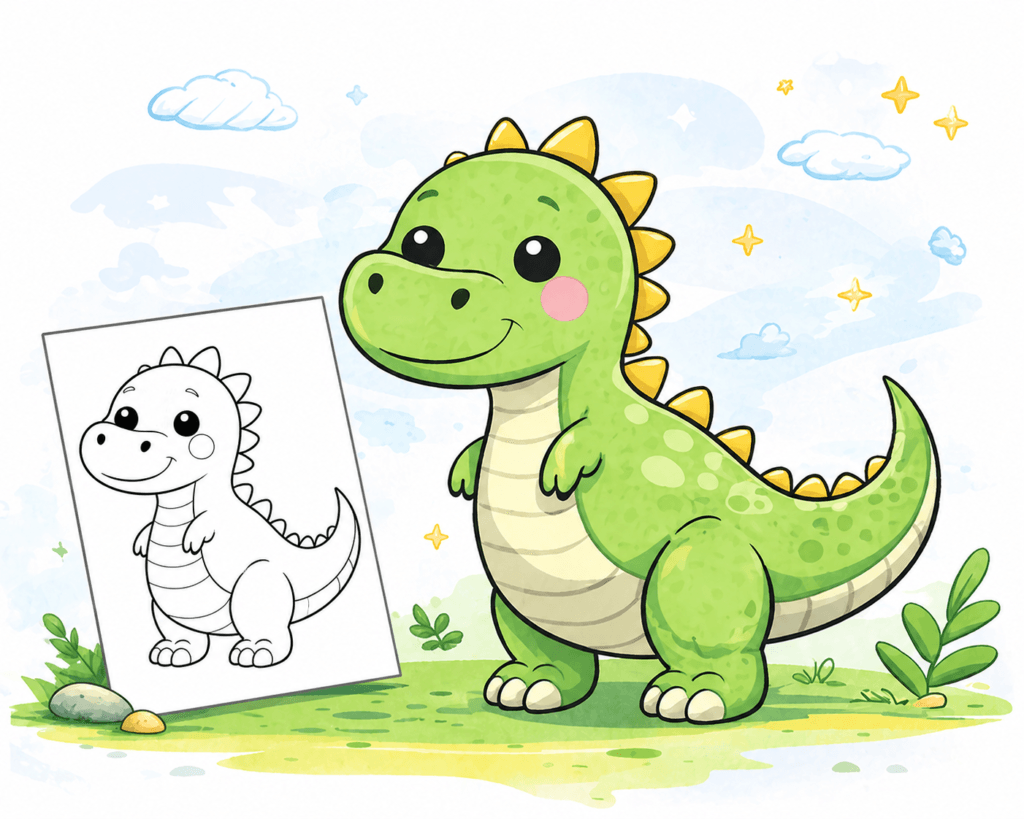 Cute dinosaur coloring page for kids with printable A4 dinosaur coloring sheet