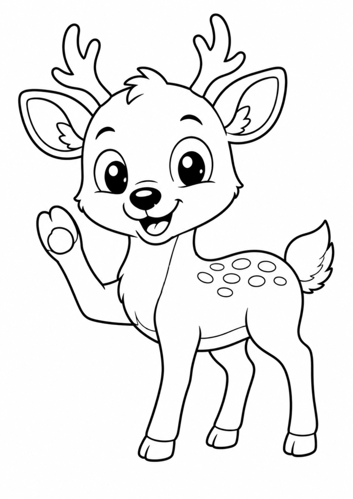 Friendly smiling deer with little antlers printable coloring page for kids