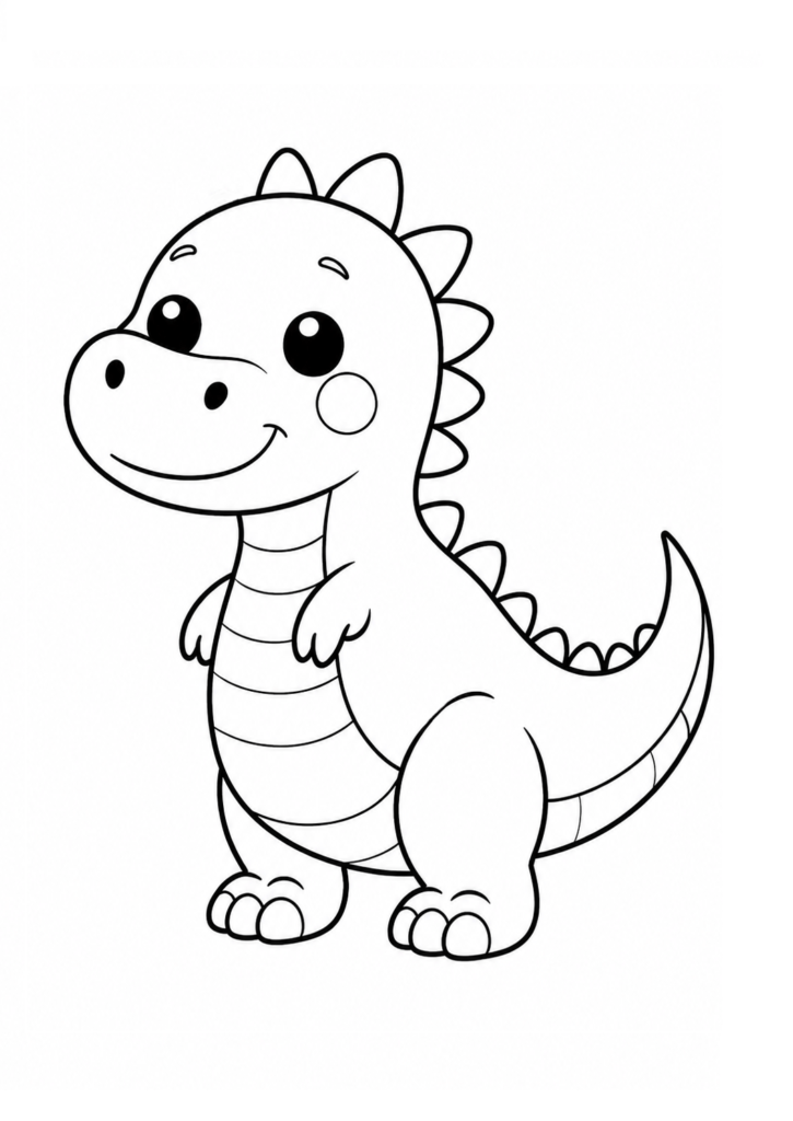 Cute friendly dinosaur smiling and waving coloring page